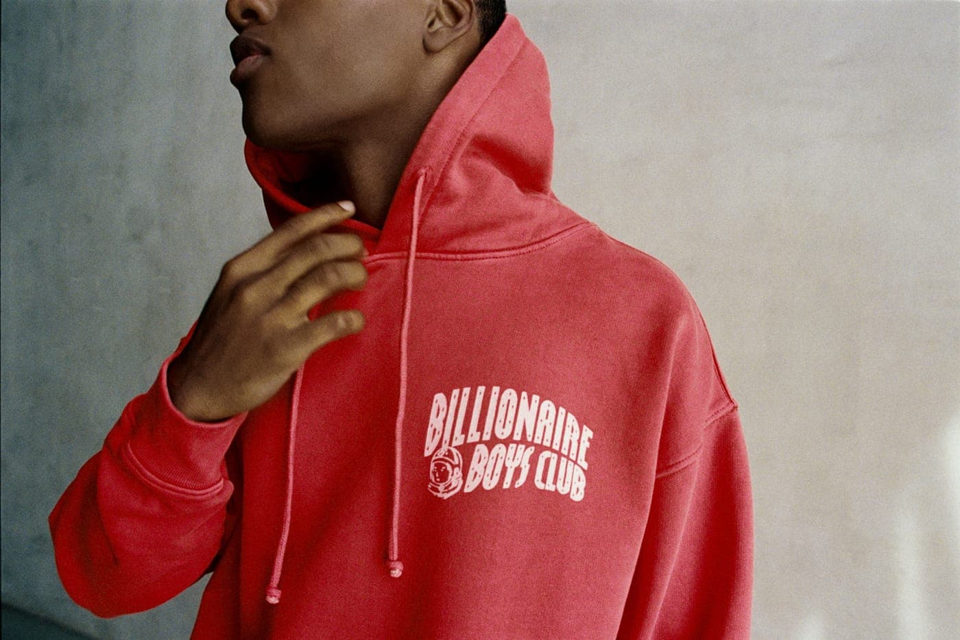 A Billionaire Boys Club hoodie, worn, with the astronaut logo on the chest