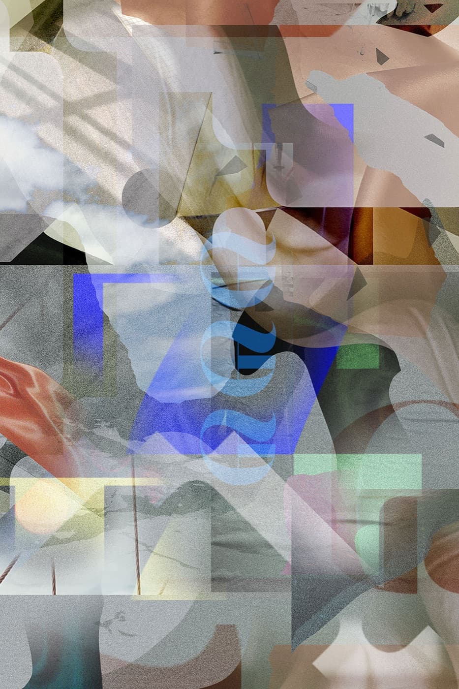 A layered tissue-paper collage from the Grace brand identity, by Paper Stone Scissors