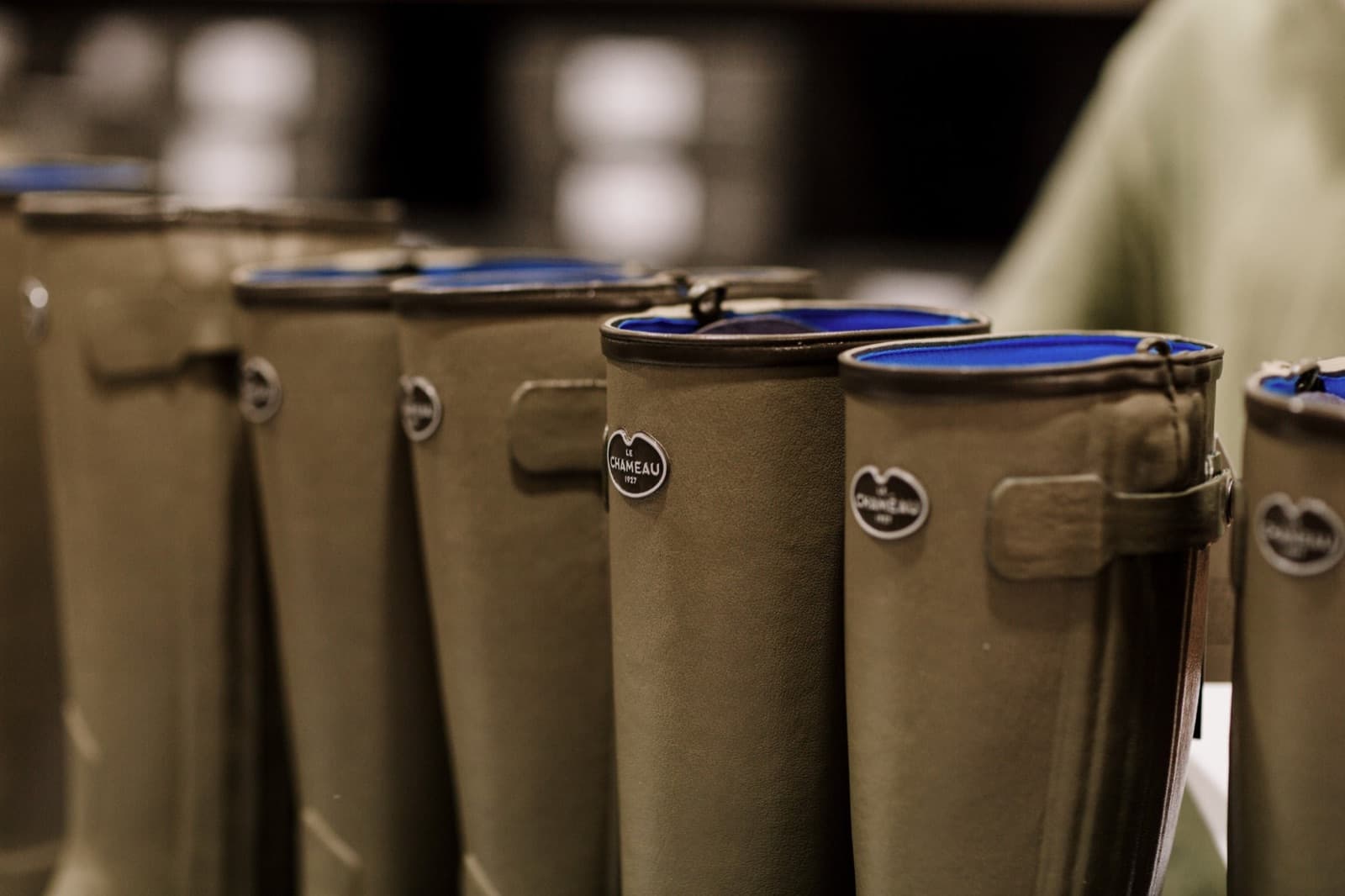 Le Chameau boots lined up in the boot room